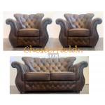 Monk 211 Antikmittelbraun Chesterfield Garnitur