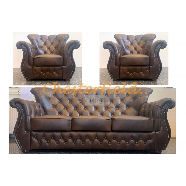 Monk 311 Antikmittelbraun Chesterfield Garnitur